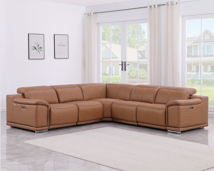 DivanItalia Cognac 5-Piece Power Reclining Sectional