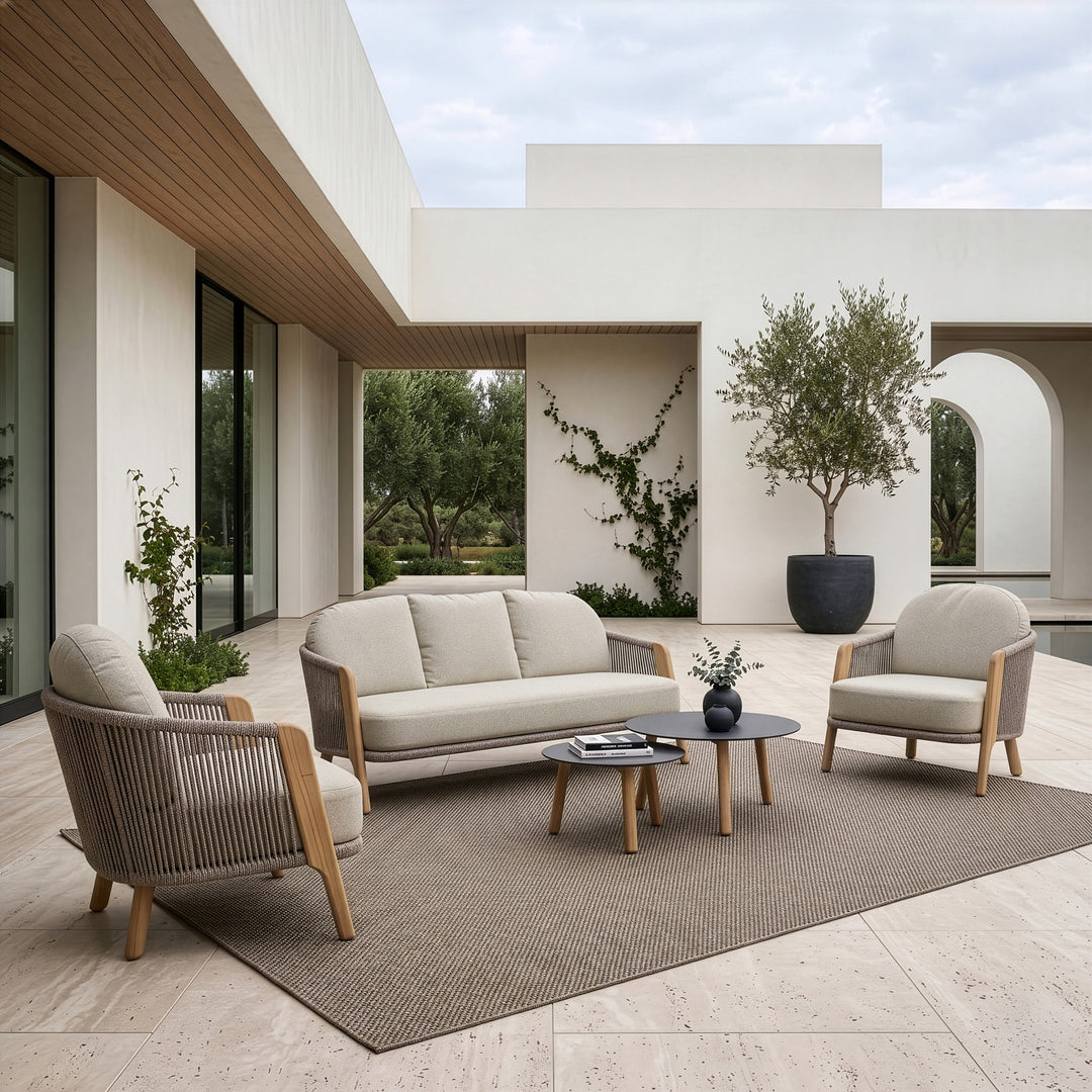 Cayman - Outdoor Beige + Teak Sofa Set