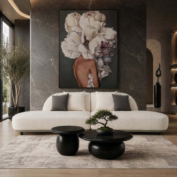 Falcone - Contemporary Off-White + Grey Bonded Leather Curved Sectional Sofa