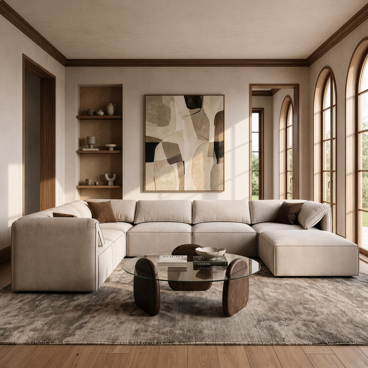 Gene - Modern Light Grey Fabric Modular Sectional Sofa-7-Piece Sectional