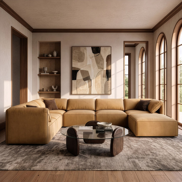 Gene - Modern Ochre Fabric 7-Piece Modular Sectional Sofa