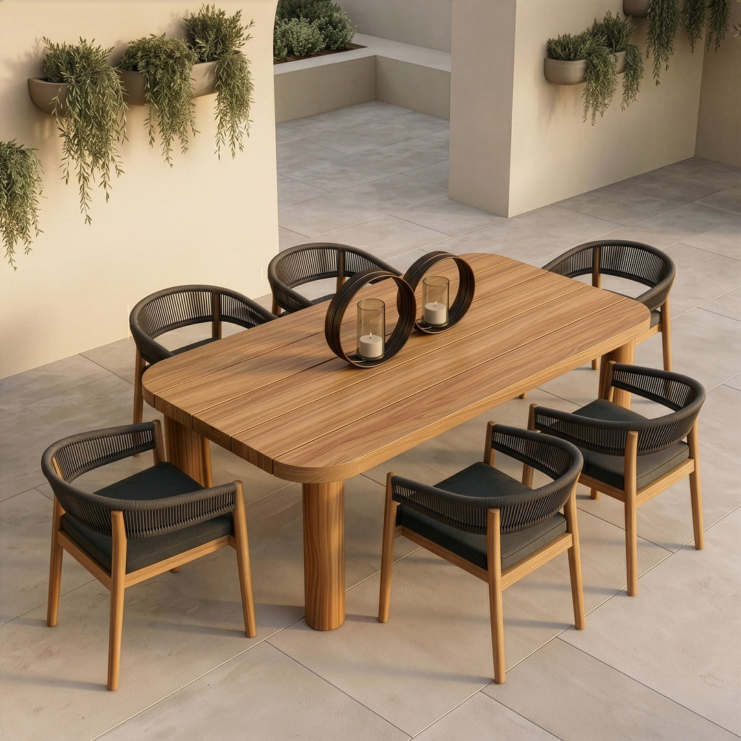 Kamari - Outdoor Grey Olefin Fabric + Teak Dining Chair (Set of 2)