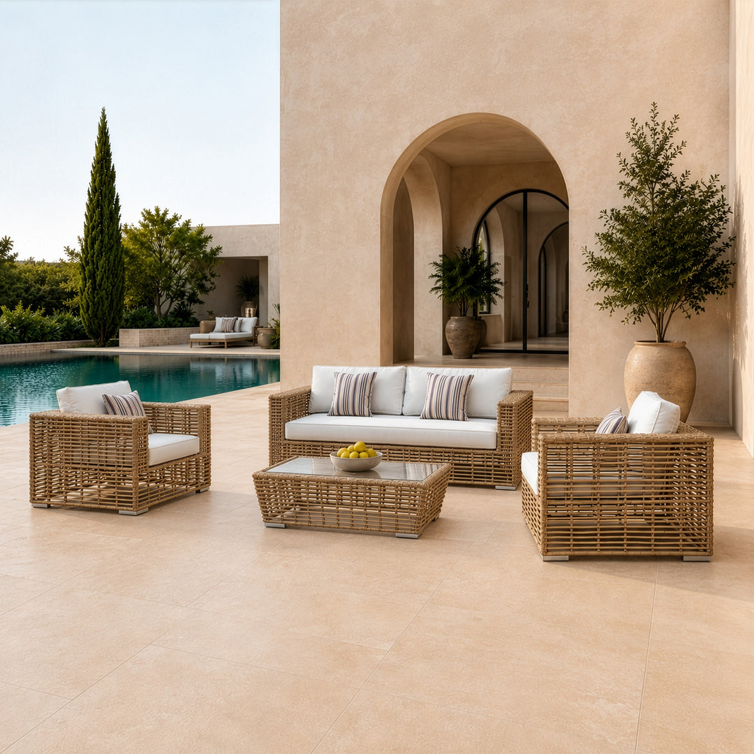 Ko Tao - Outdoor Beige + Wicker Sofa