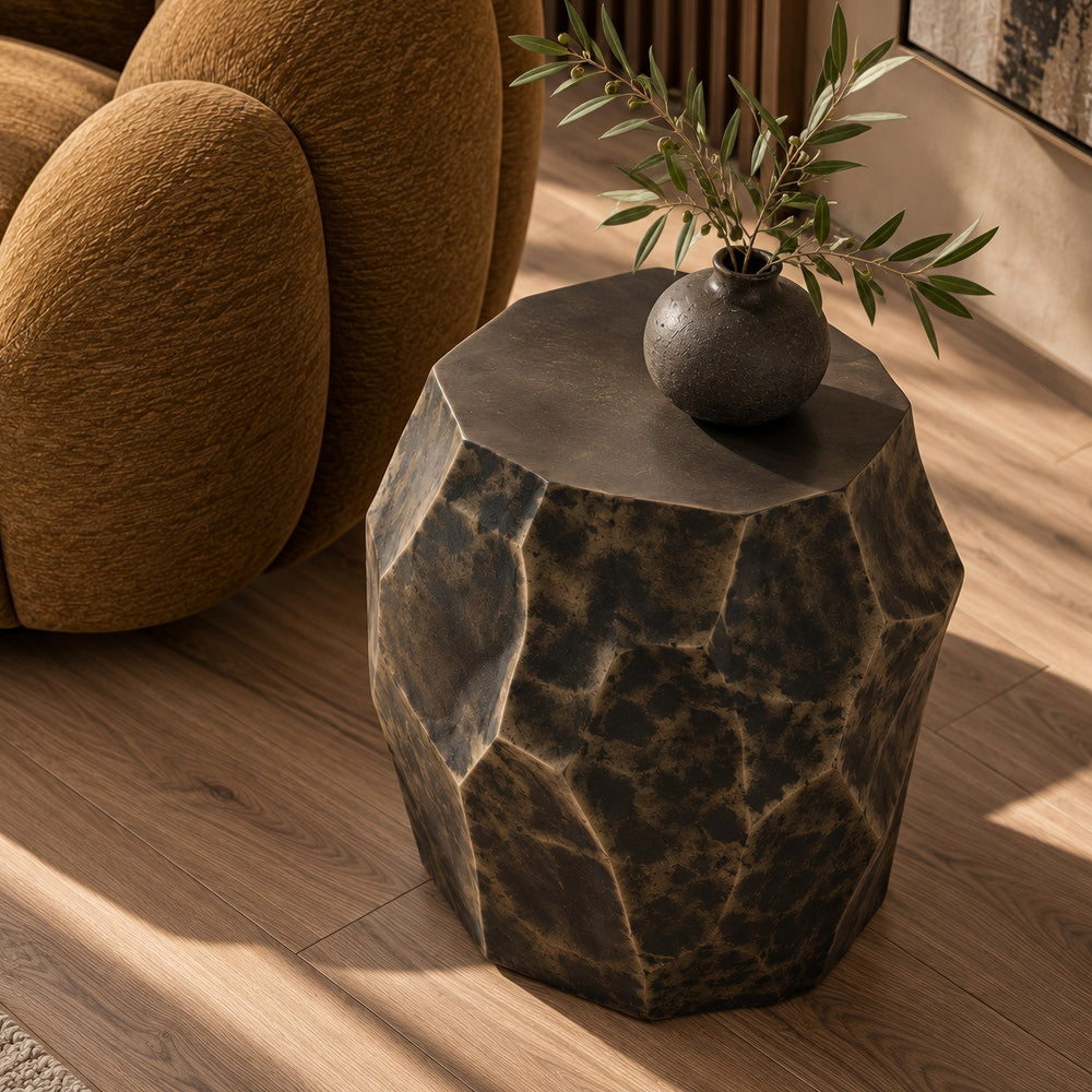 Koussi - Modern Black + Bronze Concrete End Table