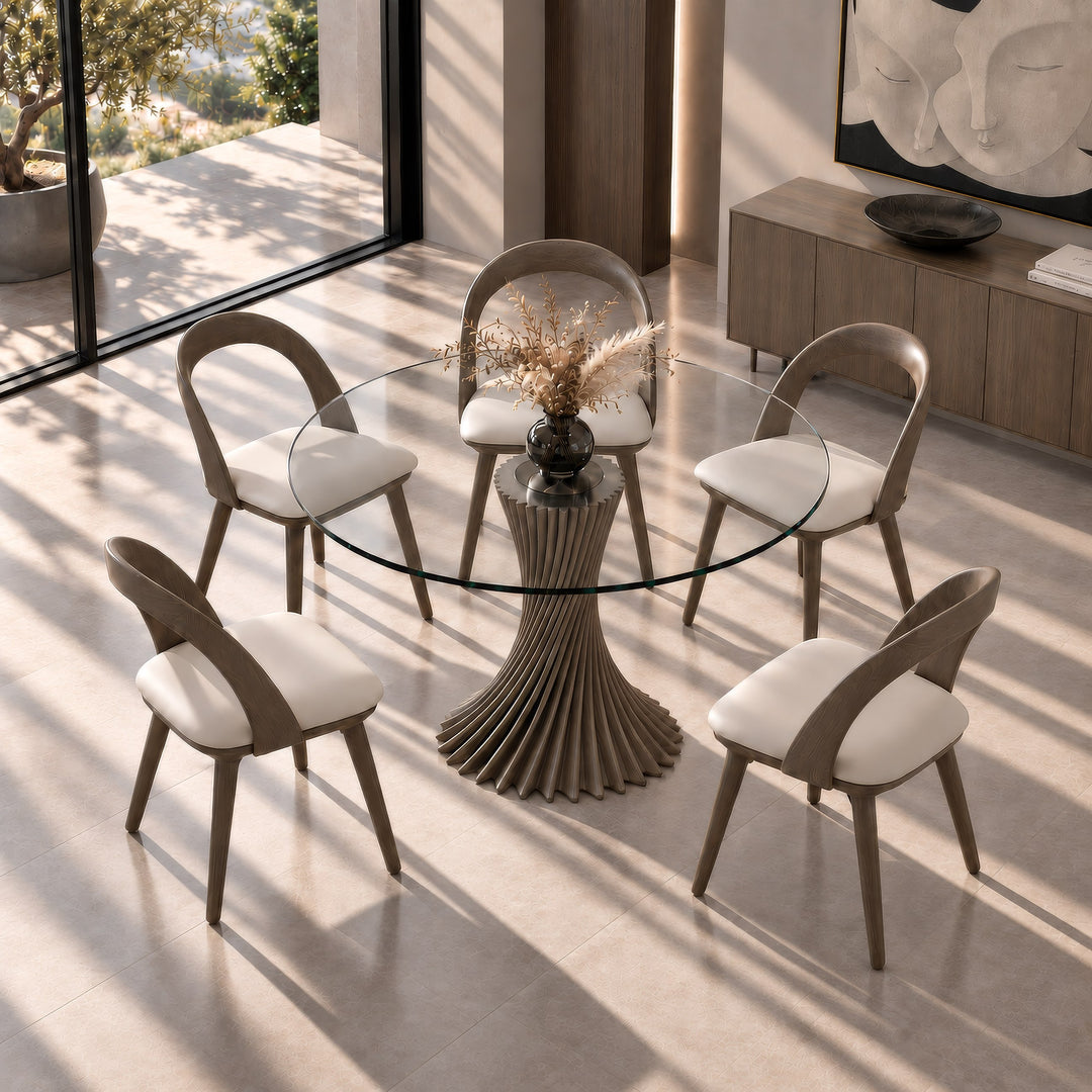 Ocasio - Modern Glass + Grey Ash Round Dining Table