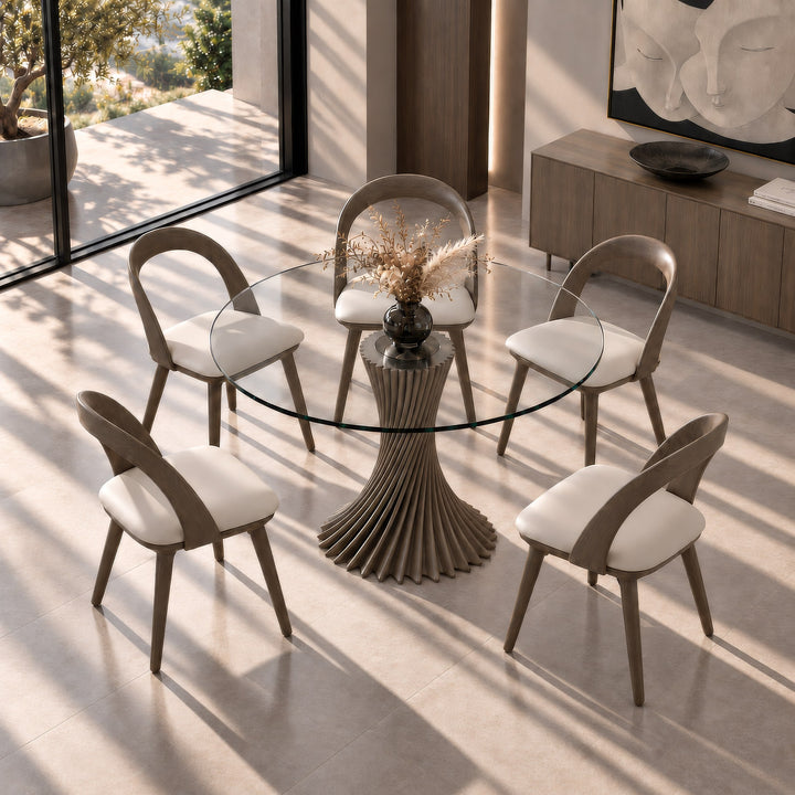 Ocasio - Modern Glass + Grey Ash Round Dining Table