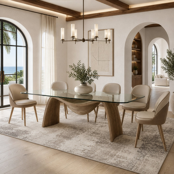 Pangea - Mid-Century Modern Glass + Buckwheat Ash Rectangular Dining Table