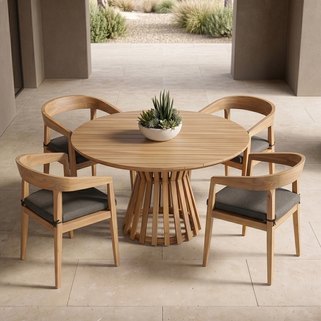 Sintra - Outdoor Grey + Eucalyptus Round Dining Table Set