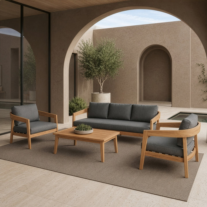 Sintra - Outdoor Grey Fabric + Eucalyptus Sofa Set