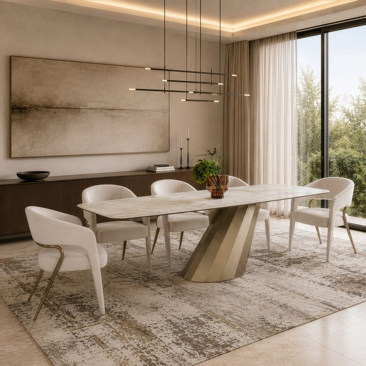 Vela - Modern Ceramic + Brass Dining Table