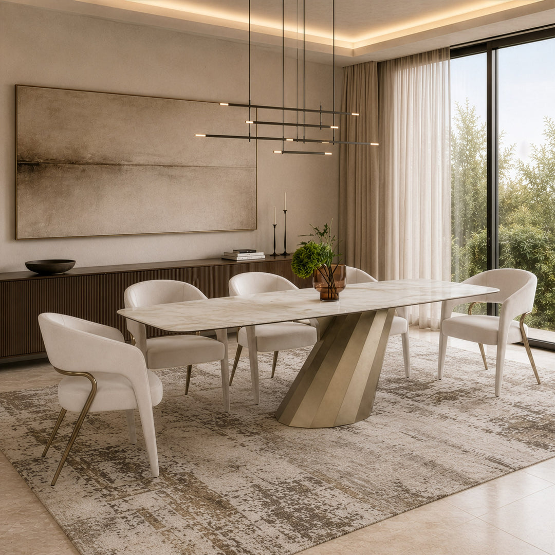 Vela - Modern Ceramic + Brass Dining Table