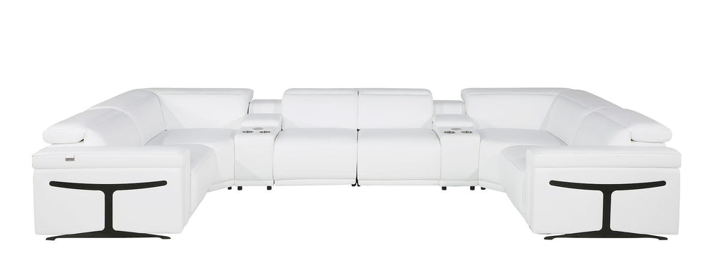 DivanItalia 1126 8-Piece U-Shaped Sectional Sofa in Top Grain Italian Leather with 2 Power Recliners & Power Headrests - White