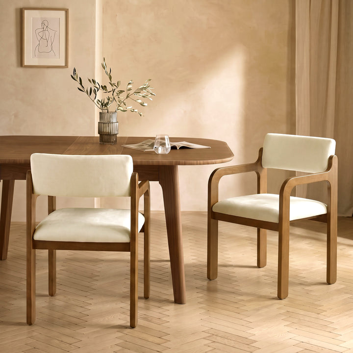 Rounded-Arm Rubberwood Armchair – Walnut (Set of 2)