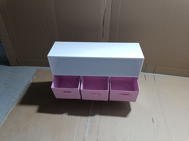 modern-kids-bookcase-with-collapsible-fabric-drawers-childrens-book-display-toy-storage-white-pink-mdf-pine-legs