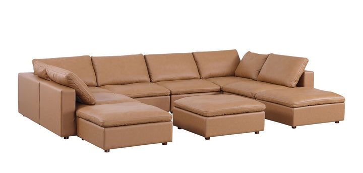 DivanItalia 1100 Top-Grain Italian Leather 9-Piece Sectional with Chaise - Cognac