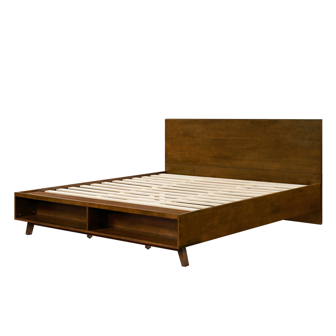 Rubberwood King Storage Platform Bed – Walnut