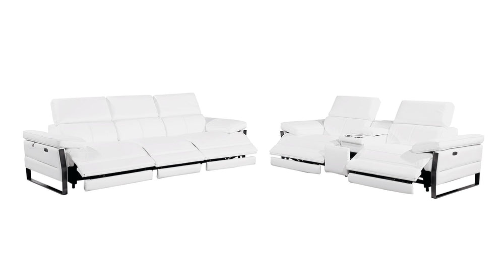 DivanItalia 1246 Modular Power Triple Reclining Sofa and Console Loveseat Set with Power Headrests – Top Grain Italian Leather - White