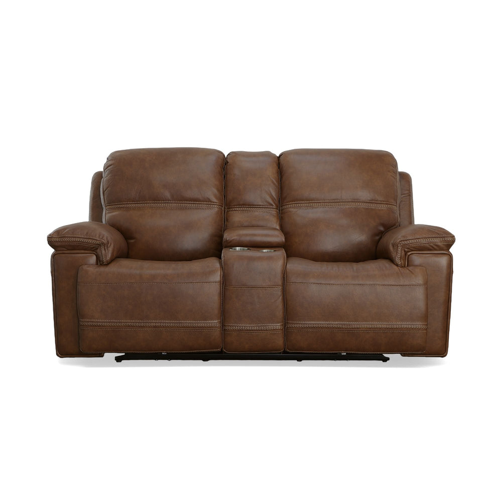 Fenwick Leather Power Reclining Loveseat with Console & Power Headrests in Cognac