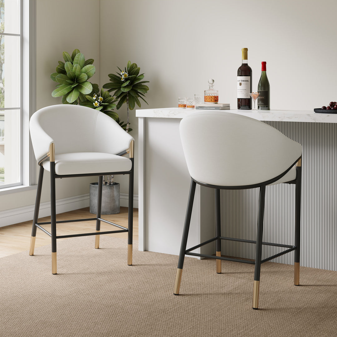 26" Curved Arm Counter Stool – Beige (Set of 2)