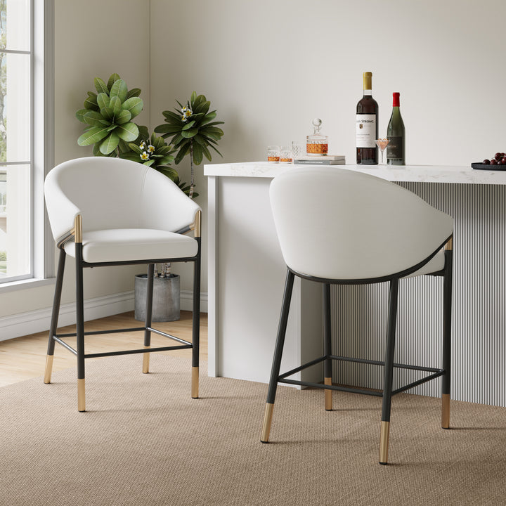 26" Curved Arm Counter Stool – Beige (Set of 2)