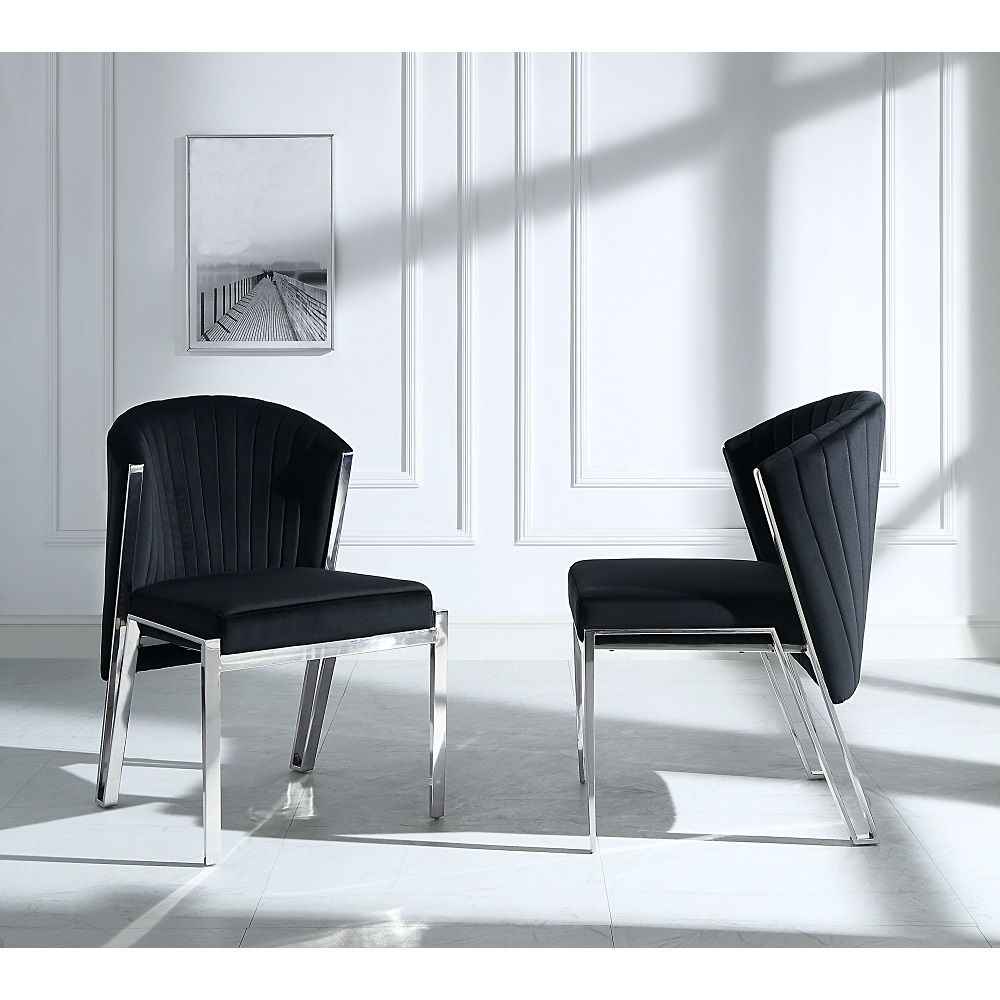 Fallon - Side Chair Set of 2) - Black Velvet & Mirrored Silver