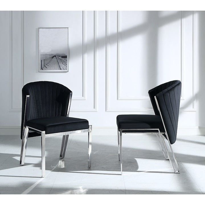 Fallon - Side Chair Set of 2) - Black Velvet & Mirrored Silver