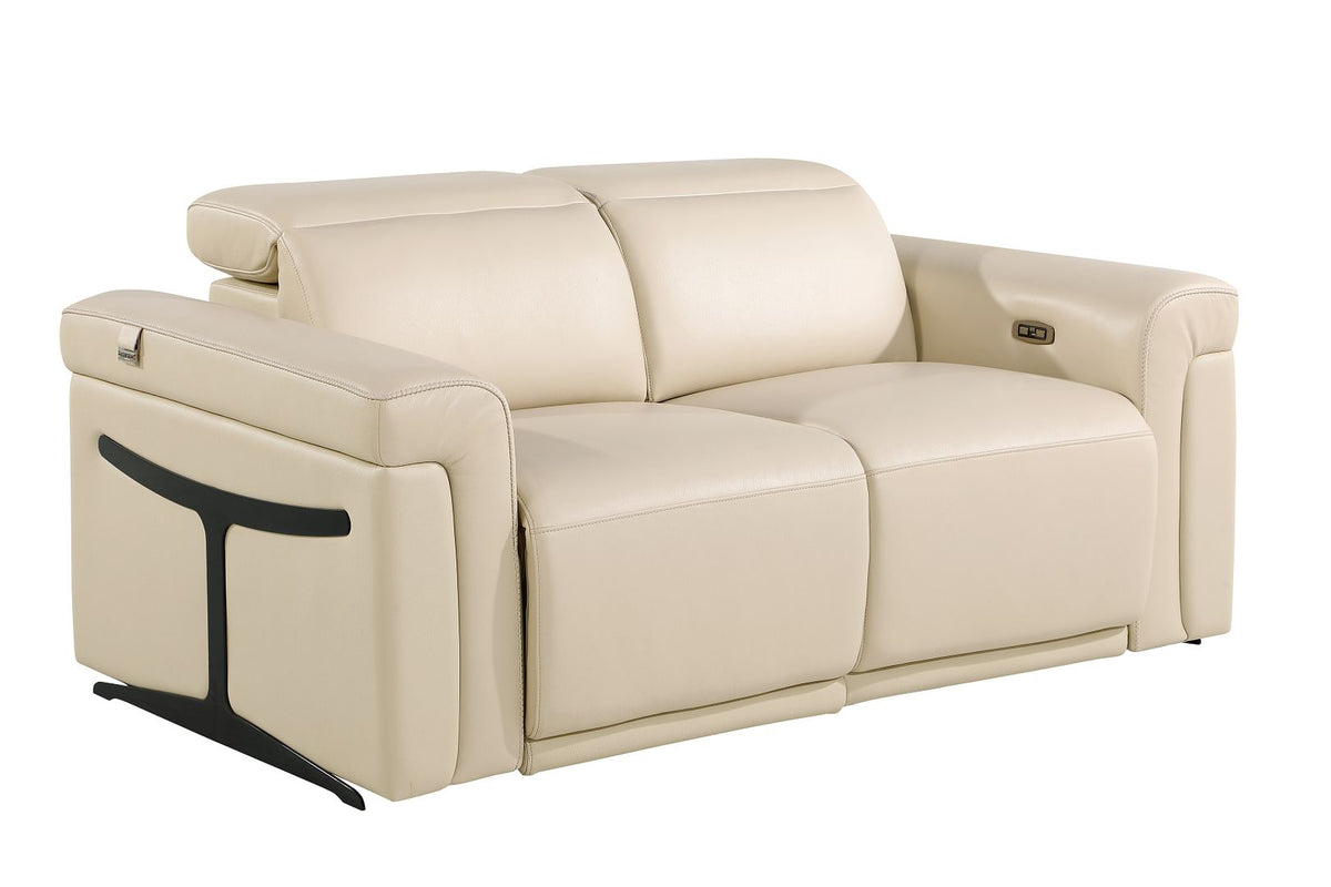 DivanItalia 1126 Power Reclining Loveseat in Top Grain Italian Leather with 2 Power Recliners & Power Headrests - Beige
