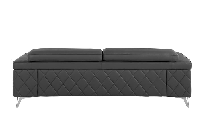 DivanItalia 1140 Sofa with Adjustable Headrest in Top-Grain Italian Leather - Dark Gray