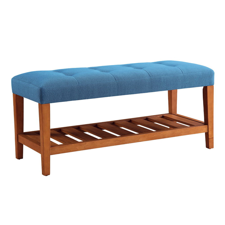 Charla - Bench - Light Blue Fabric & Oak