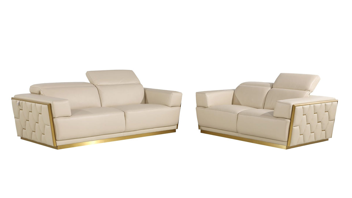 DivanItalia 1111 2-Piece Sofa Set with Adjustable Headrest in Top-Grain Italian Leather - Cream