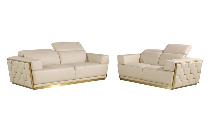 DivanItalia 1111 2-Piece Sofa Set with Adjustable Headrest in Top-Grain Italian Leather - Cream