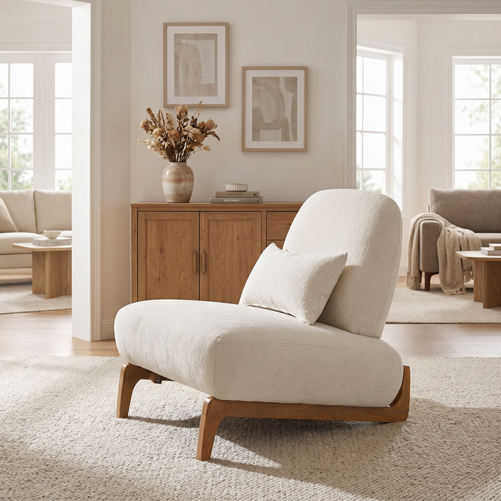 Curved Wood Base Slipper Chair – Cream White