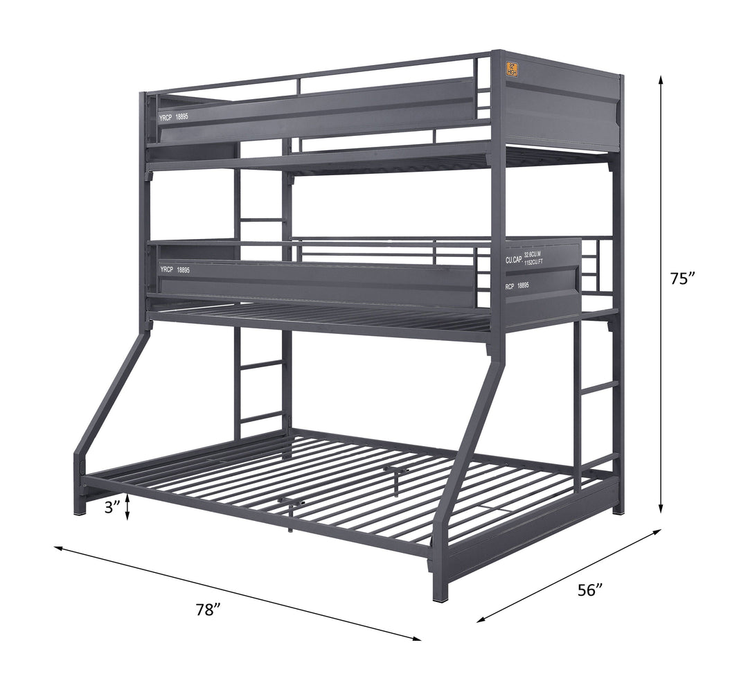 Cargo - Twin Over Twin Over Full Bunk Bed - Gunmetal