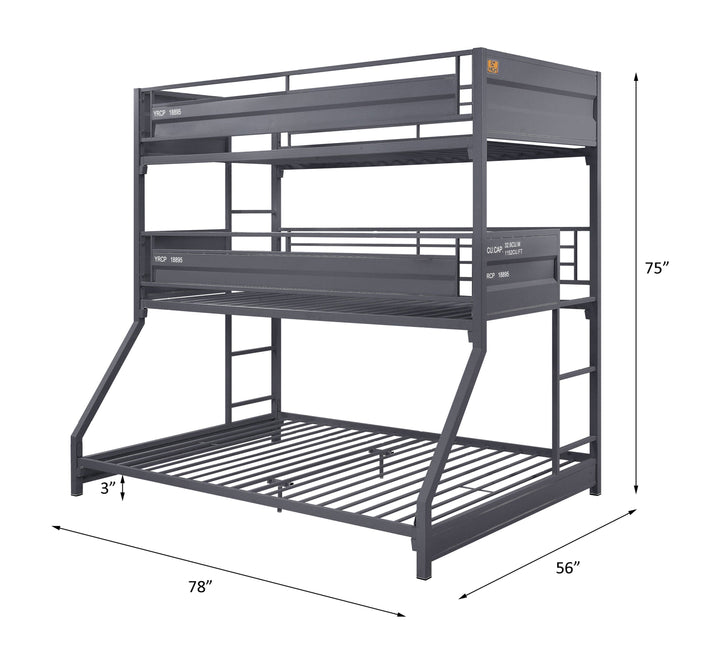 Cargo - Twin Over Twin Over Full Bunk Bed - Gunmetal