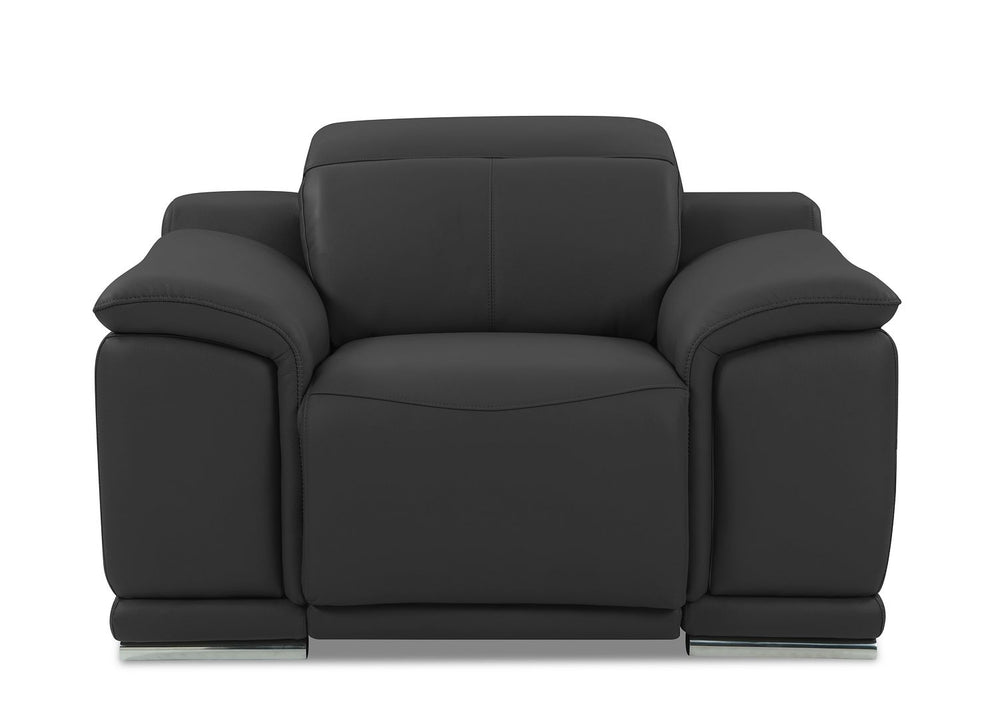 DivanItalia 9762 Top Grain Italian Leather Power Reclining Chair with Adjustable Headrests - Dark Gray