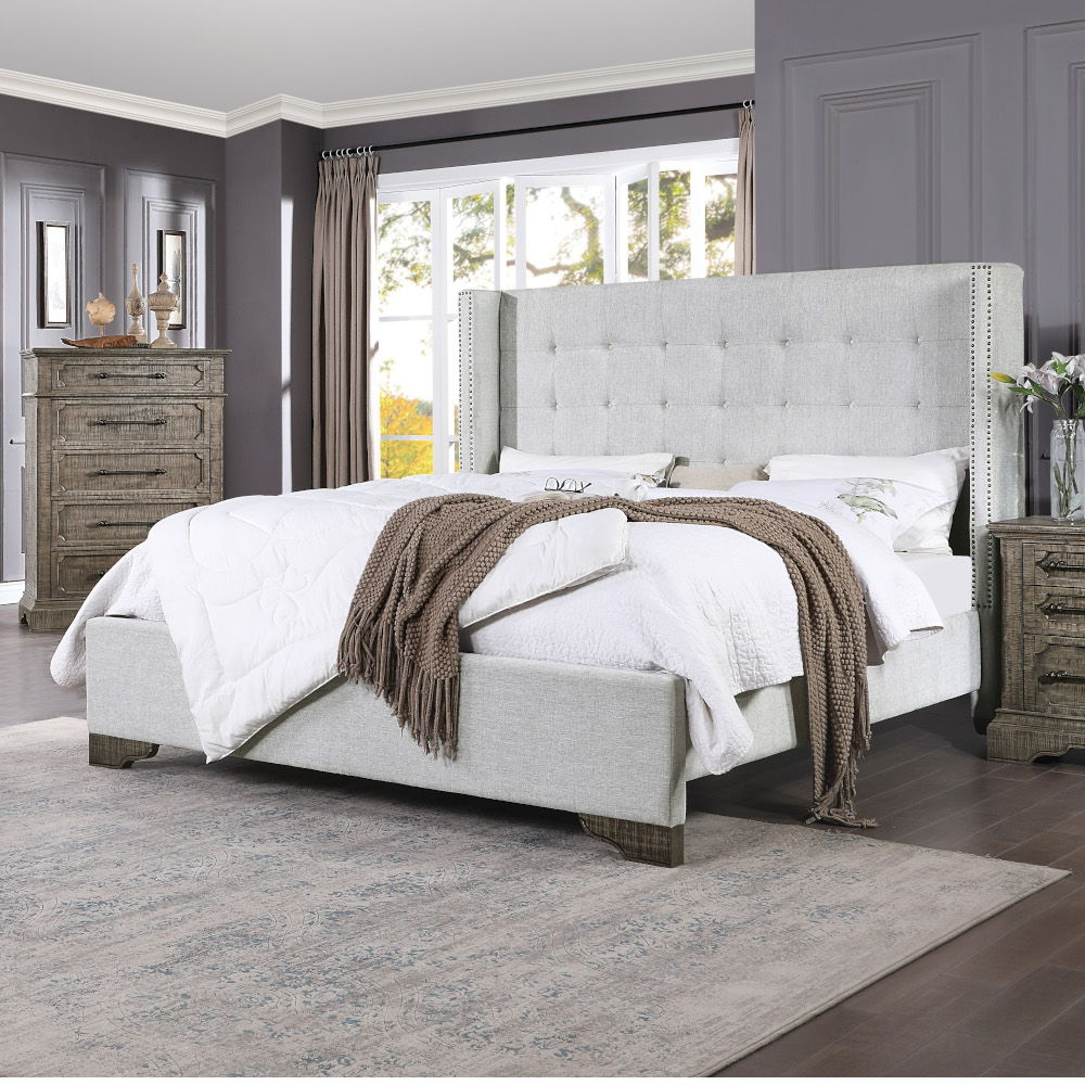 Artesia - Queen Bed - Tan Fabric & Salvaged Natural