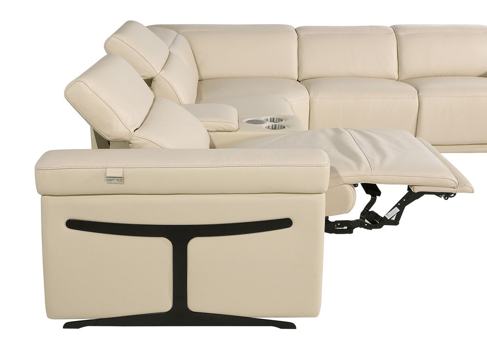 DivanItalia 1126 8-Piece U-Shaped Sectional Sofa in Top Grain Italian Leather with 4 Power Recliners & Power Headrests – with Console - Beige