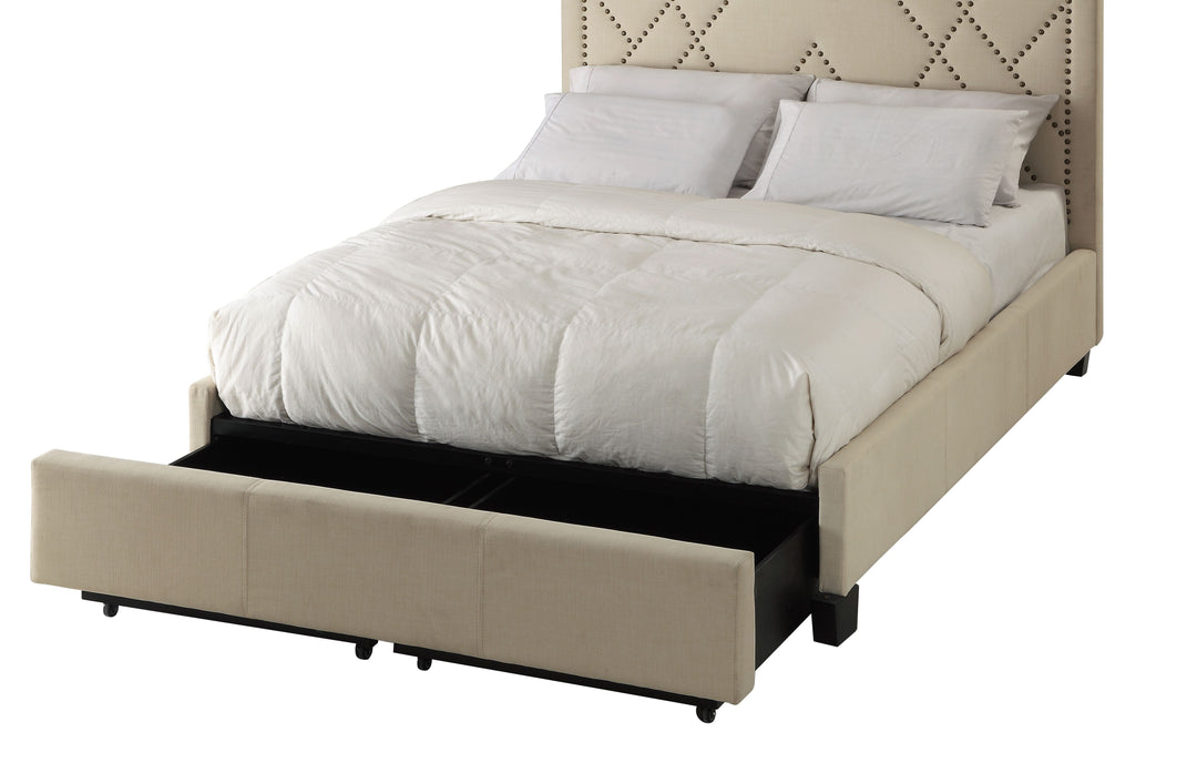 Modus Furniture 3Z45D520 Vienne Nailhead Upholstered Platform Storage Bed In Powder