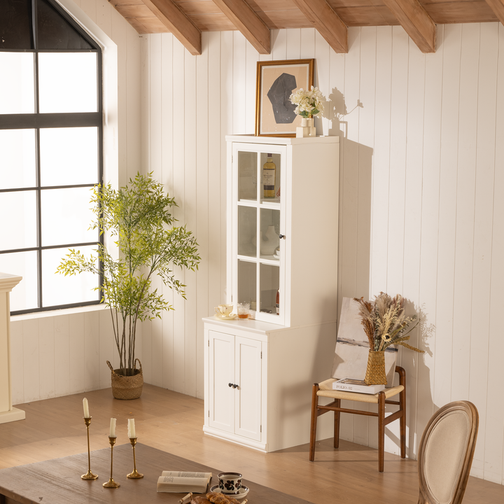 retro-style-hutch-cabinet-with-single-glass-door-white