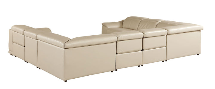 DivanItalia 9762 8-Piece U Shaped Top Grain Italian Leather Sectional Sofa with 4 Power Recliners – No Console - Beige