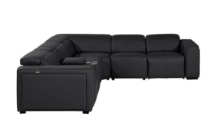 DivanItalia 1224 6-Piece L-Shaped Sectional Sofa in Top Grain Italian Leather with 3 Power Recliners &amp; Power Headrests - Black