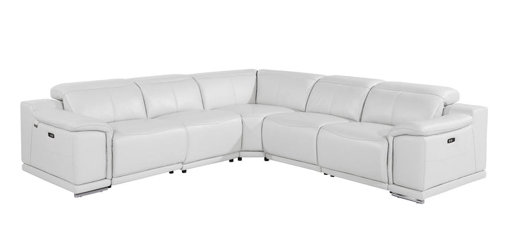 DivanItalia 9762 5-Piece L Shaped Top Grain Italian Leather Sectional Sofa with 3 Power Recliners - White