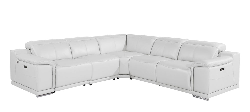DivanItalia 9762 5-Piece L Shaped Top Grain Italian Leather Sectional Sofa with 3 Power Recliners - White