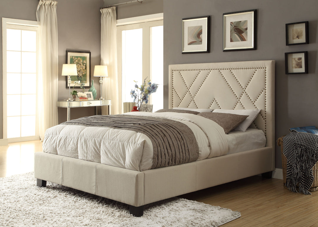 Modus Furniture 3Z45D520 Vienne Nailhead Upholstered Platform Storage Bed In Powder