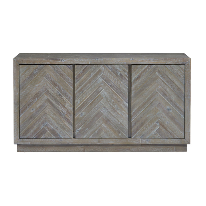 Modus Furniture 5Qs378 Herringbone Solid Wood Three Door Sideboard In Rustic Latte