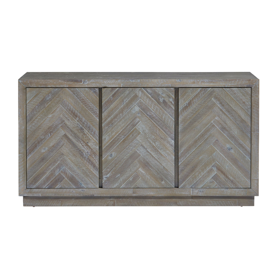 Modus Furniture 5Qs378 Herringbone Solid Wood Three Door Sideboard In Rustic Latte