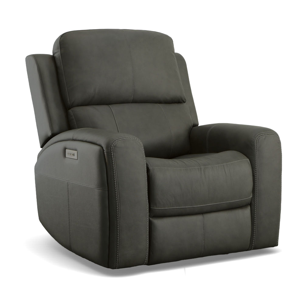 Linden Leather Power Recliner with Power Headrest & Lumbar in Charcoal