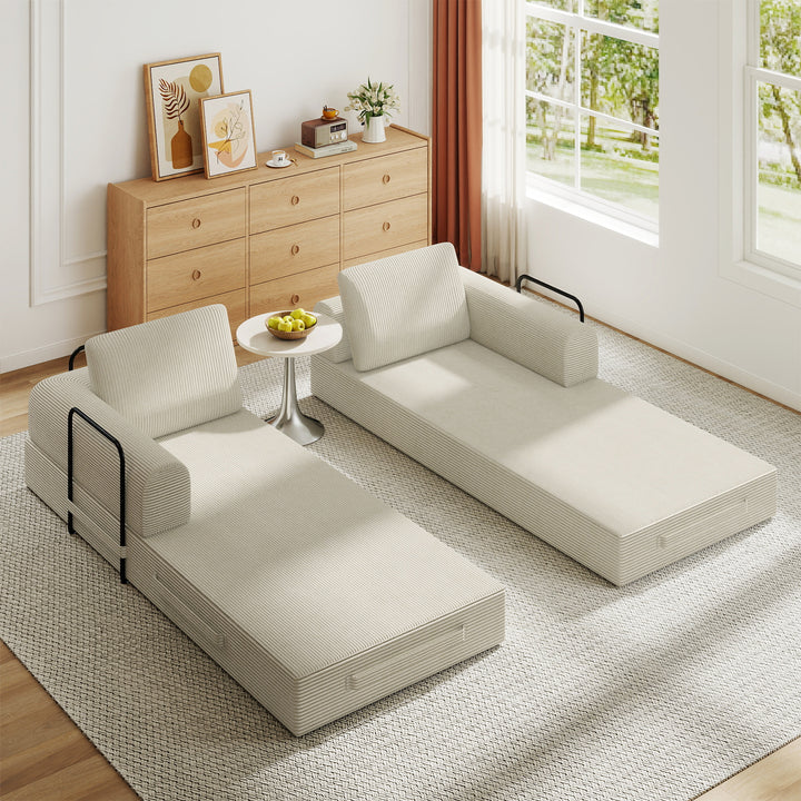 corduroy-convertible-sleeper-sofa-bed-with-pillow-beige