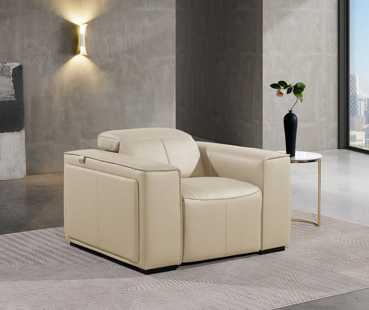 DivanItalia 1224 Top Grain Italian Leather Power Reclining Chair with Power Headrests - Beige
