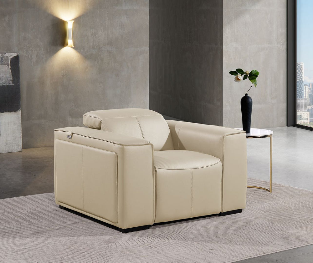 DivanItalia 1224 Top Grain Italian Leather Power Reclining Chair with Power Headrests - Beige